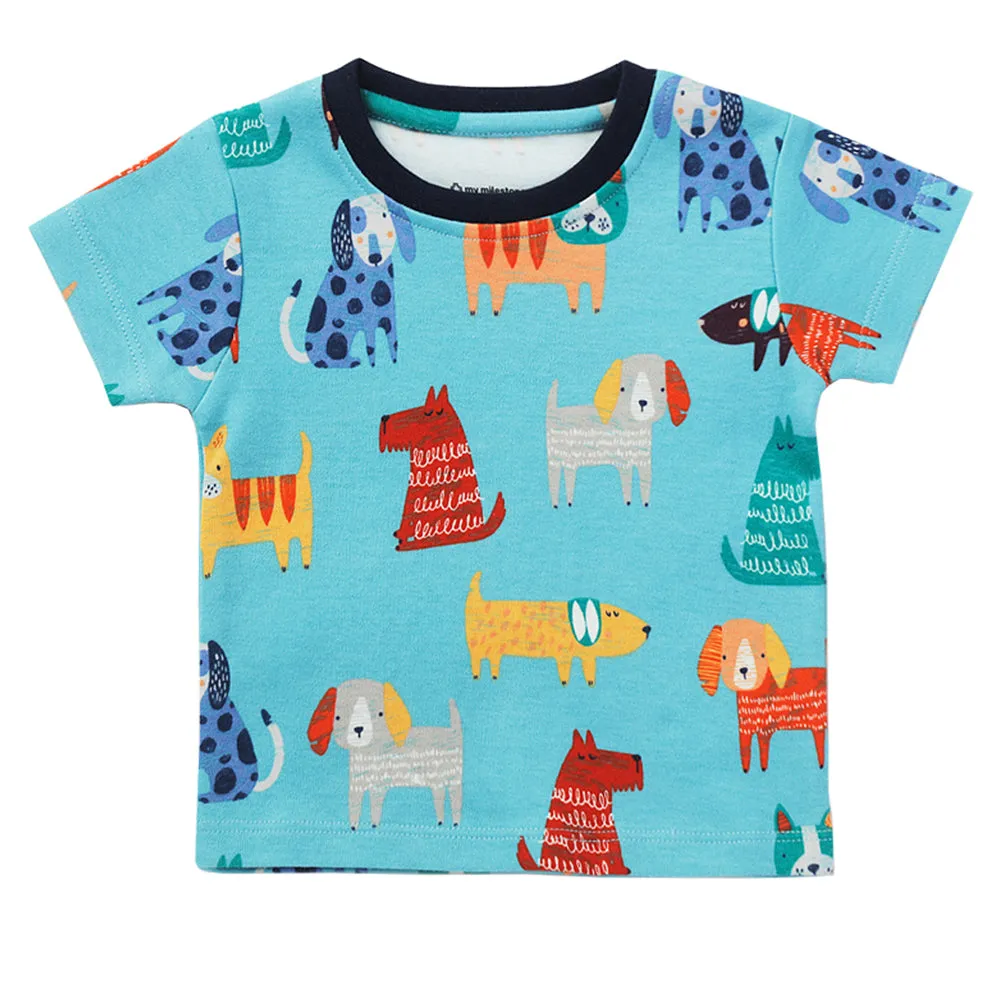 My Milestones Round Neck Top & Bottom Set - Dog Print