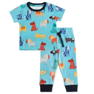 My Milestones Round Neck Top & Bottom Set - Dog Print