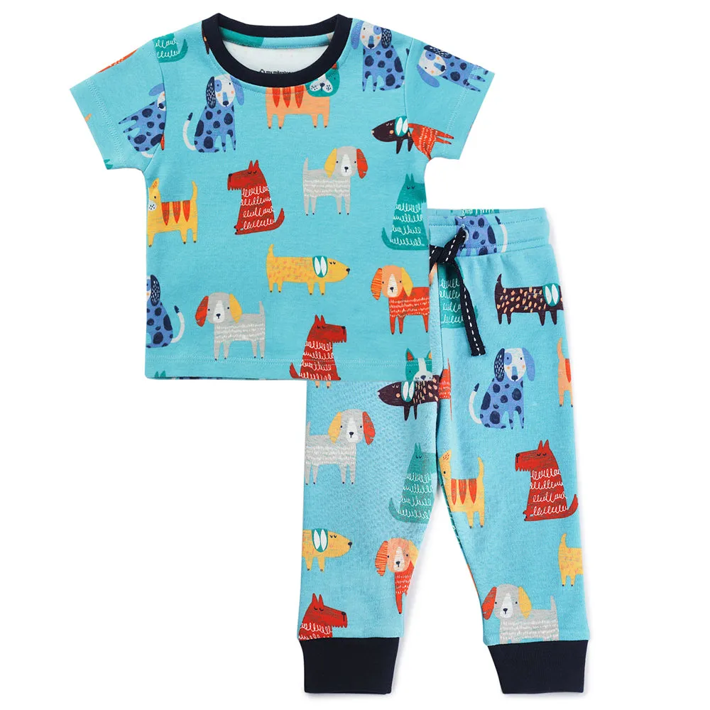 My Milestones Round Neck Top & Bottom Set - Dog Print