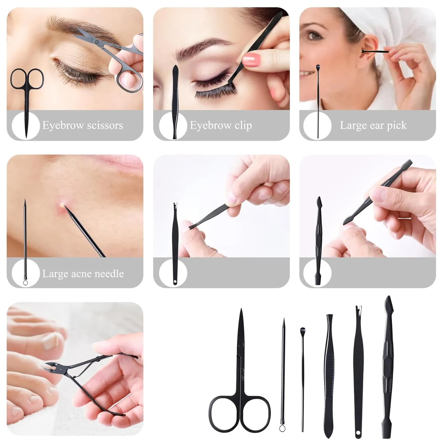 Nail Clippers Sets High Precisio Stainless Steel Nail Cutter Pedicure Kit Nail File Sharp Nail Scissors and Clipper Manicure Kit Fingernails & Toenails with Portable Stylish case (Black)