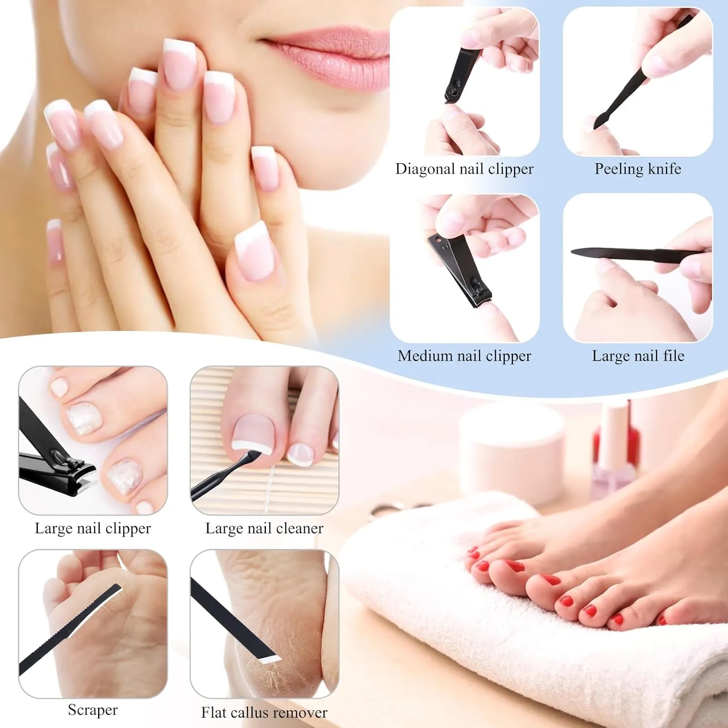 Nail Clippers Sets High Precisio Stainless Steel Nail Cutter Pedicure Kit Nail File Sharp Nail Scissors and Clipper Manicure Kit Fingernails & Toenails with Portable Stylish case (Black)