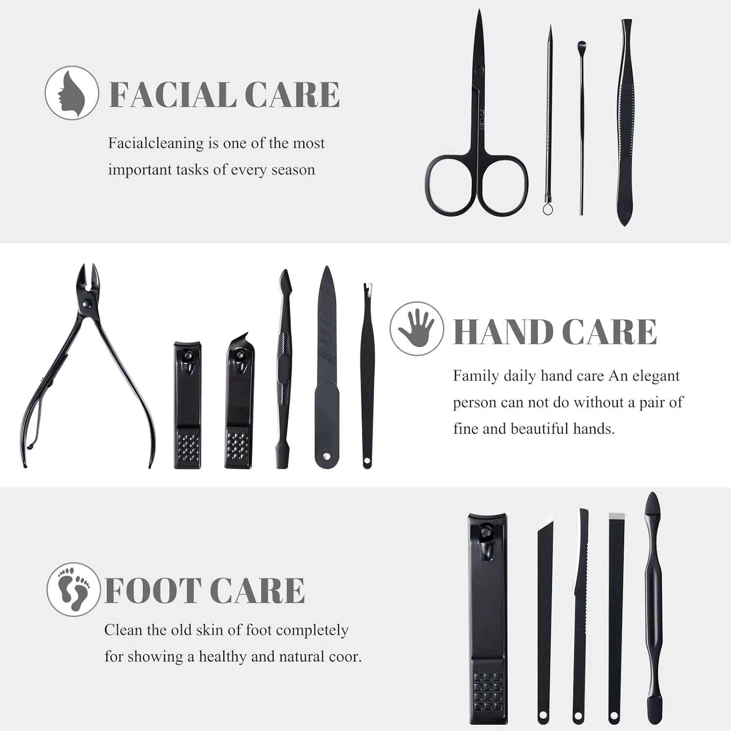 Nail Clippers Sets High Precisio Stainless Steel Nail Cutter Pedicure Kit Nail File Sharp Nail Scissors and Clipper Manicure Kit Fingernails & Toenails with Portable Stylish case (Black)