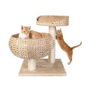 PAWS ASIA Suppliers Deluxe Rattan Cat Bed Tree With Natural Sisal Scratching