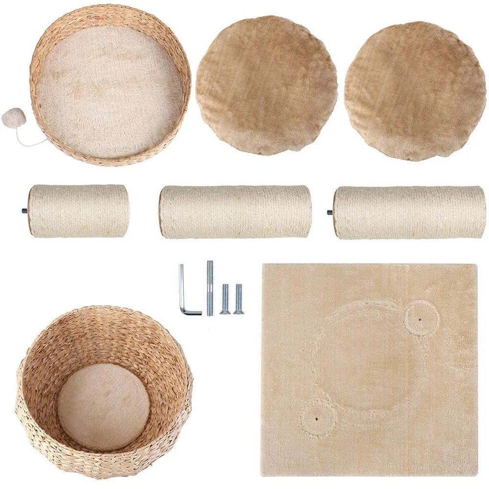PAWS ASIA Suppliers Deluxe Rattan Cat Bed Tree With Natural Sisal Scratching