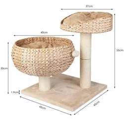 PAWS ASIA Suppliers Deluxe Rattan Cat Bed Tree With Natural Sisal Scratching