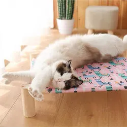PAWS ASIA Wholesale Custom Waterproof Pet Square Elevated Luxury Removable Cute Cat Bed Wood Legs Frame