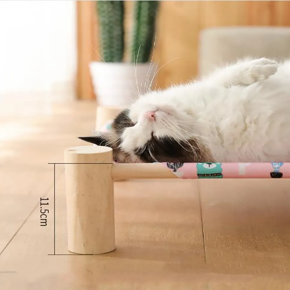PAWS ASIA Wholesale Custom Waterproof Pet Square Elevated Luxury Removable Cute Cat Bed Wood Legs Frame