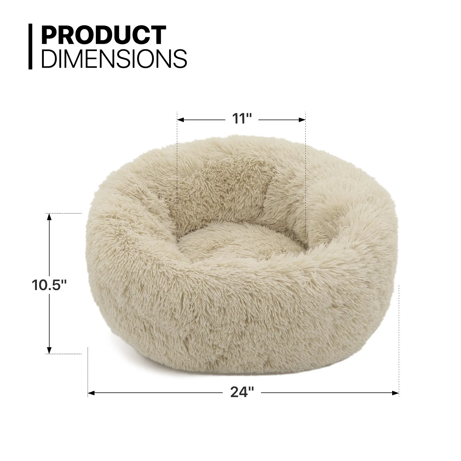 Pet Bed - Round - 24'' Diameter - Long Plush - Machine Washable