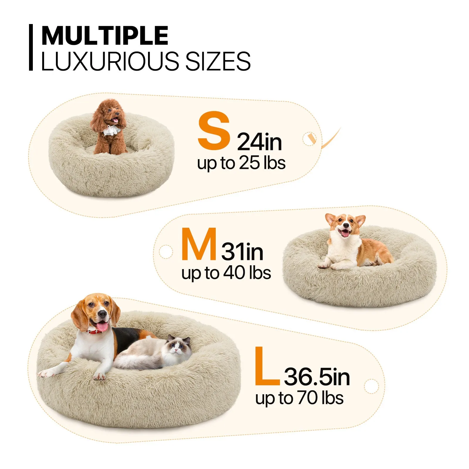 Pet Bed - Round - 24'' Diameter - Long Plush - Machine Washable