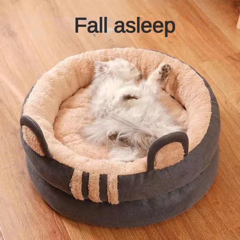 Pet Egg Tart Round Nest - Winter Warm Deep Sleep Bed - Comfortable Soft Breathable Cat Dog Bed - Ultra Soft Washable Pet Supplies Series