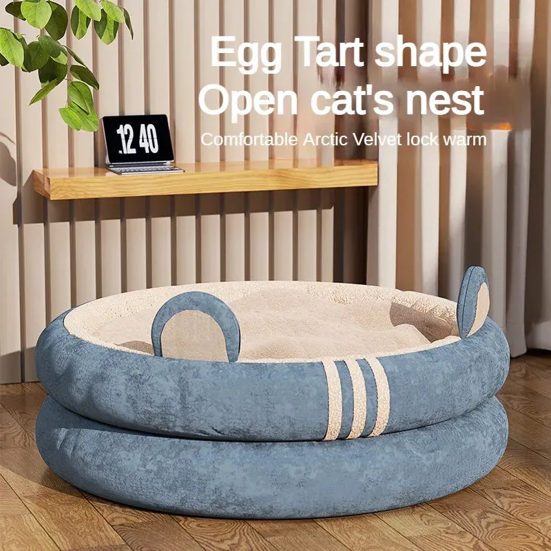 Pet Egg Tart Round Nest - Winter Warm Deep Sleep Bed - Comfortable Soft Breathable Cat Dog Bed - Ultra Soft Washable Pet Supplies Series