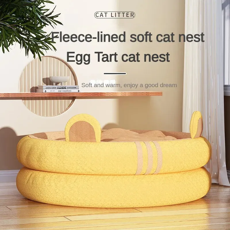 Pet Egg Tart Round Nest - Winter Warm Deep Sleep Bed - Comfortable Soft Breathable Cat Dog Bed - Ultra Soft Washable Pet Supplies Series
