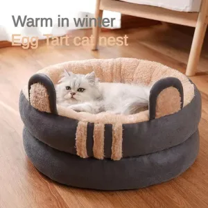 Pet Egg Tart Round Nest - Winter Warm Deep Sleep Bed - Comfortable Soft Breathable Cat Dog Bed - Ultra Soft Washable Pet Supplies Series