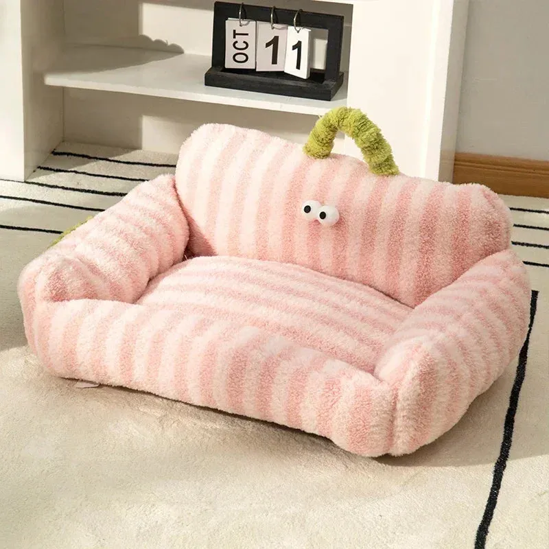 Plush Cat Sofa Bed - Soft Warm Pet Nest - Luxury Kitten Sleeping Kennel - Detachable Washable - For Small/Medium Dogs and Cats - Pet Supplies (Gatos)