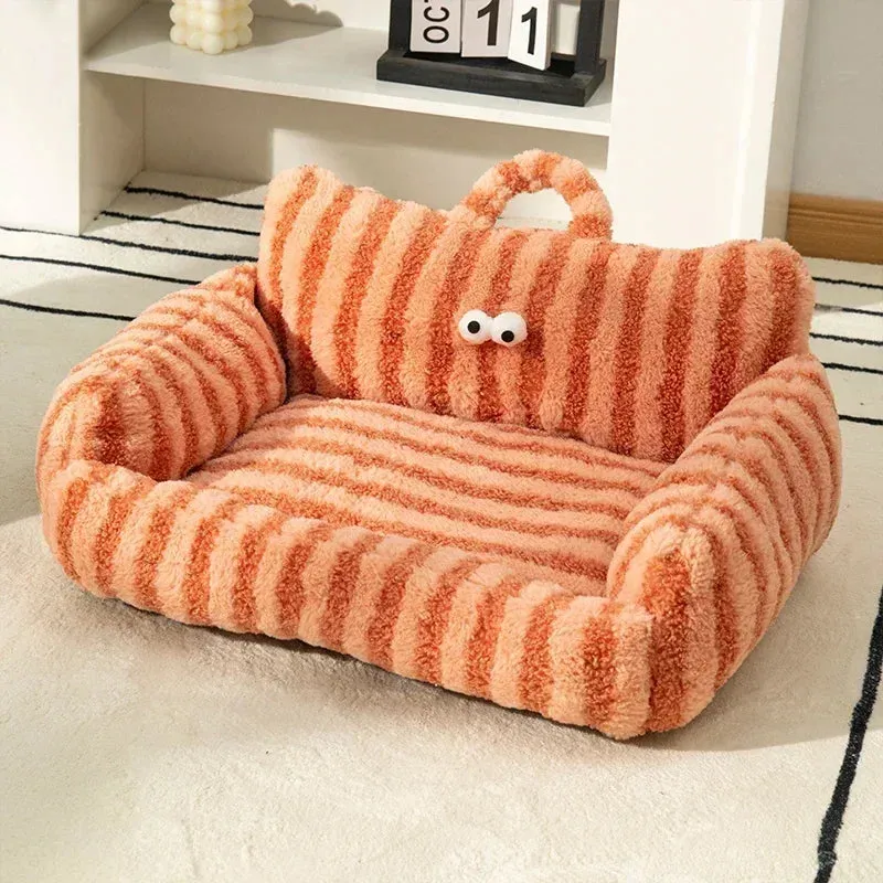 Plush Cat Sofa Bed - Soft Warm Pet Nest - Luxury Kitten Sleeping Kennel - Detachable Washable - For Small/Medium Dogs and Cats - Pet Supplies (Gatos)