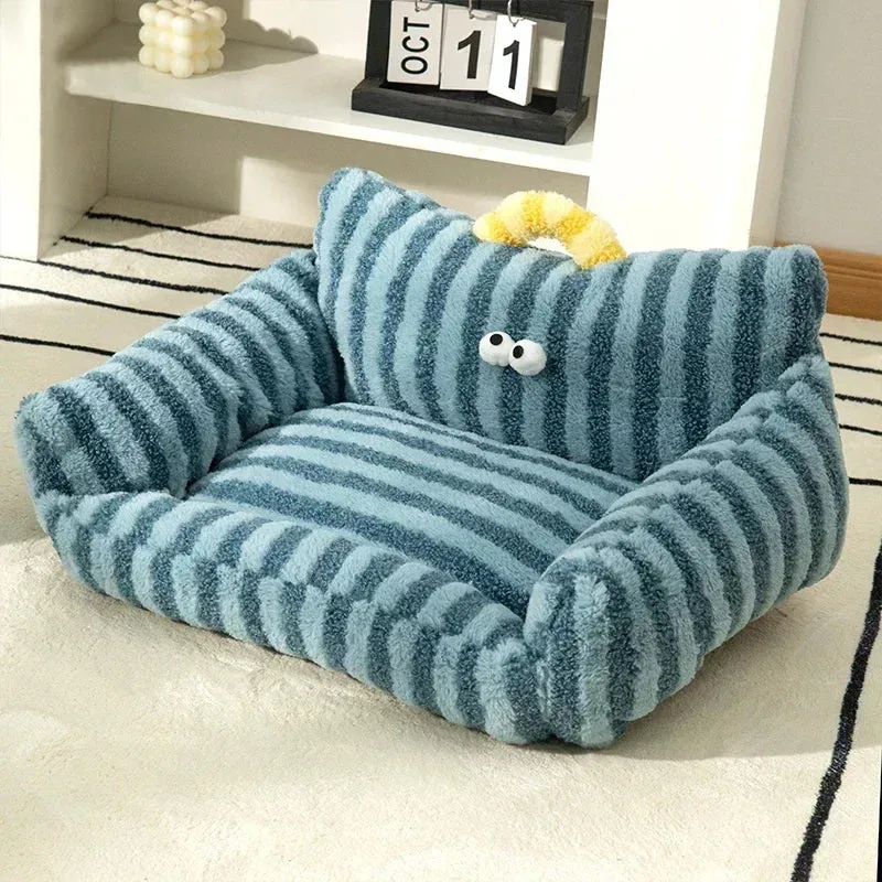 Plush Cat Sofa Bed - Soft Warm Pet Nest - Luxury Kitten Sleeping Kennel - Detachable Washable - For Small/Medium Dogs and Cats - Pet Supplies (Gatos)