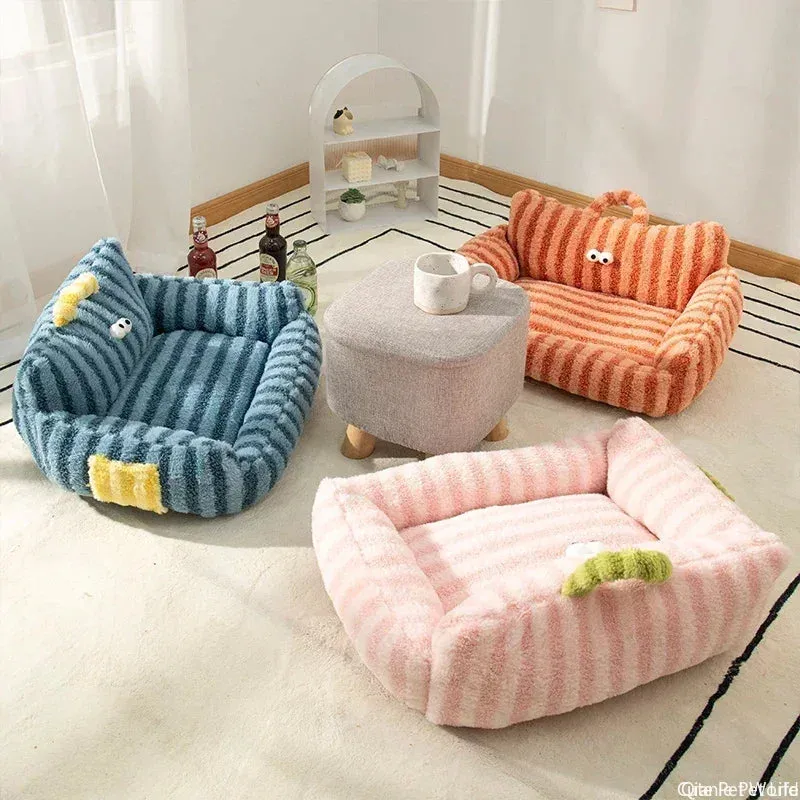 Plush Cat Sofa Bed - Soft Warm Pet Nest - Luxury Kitten Sleeping Kennel - Detachable Washable - For Small/Medium Dogs and Cats - Pet Supplies (Gatos)