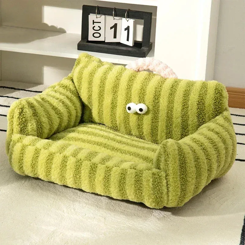 Plush Cat Sofa Bed - Soft Warm Pet Nest - Luxury Kitten Sleeping Kennel - Detachable Washable - For Small/Medium Dogs and Cats - Pet Supplies (Gatos)