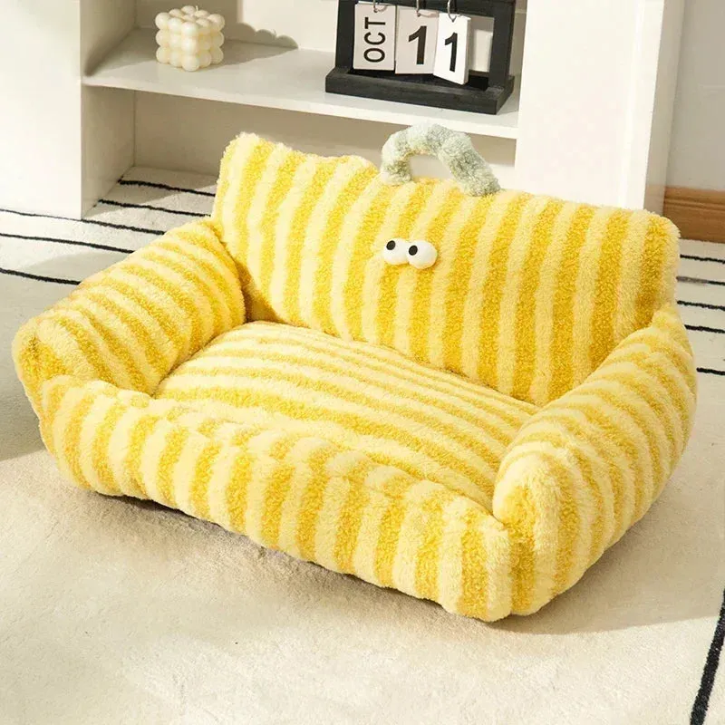 Plush Cat Sofa Bed - Soft Warm Pet Nest - Luxury Kitten Sleeping Kennel - Detachable Washable - For Small/Medium Dogs and Cats - Pet Supplies (Gatos)