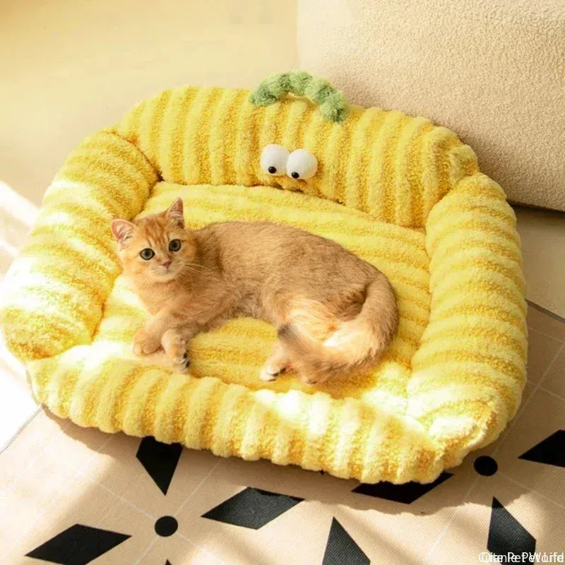 Plush Cat Sofa Bed - Soft Warm Pet Nest - Luxury Kitten Sleeping Kennel - Detachable Washable - For Small/Medium Dogs and Cats - Pet Supplies (Gatos)