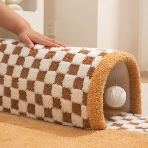 Versatile Pet Bed with Plush Plaid Tunnel