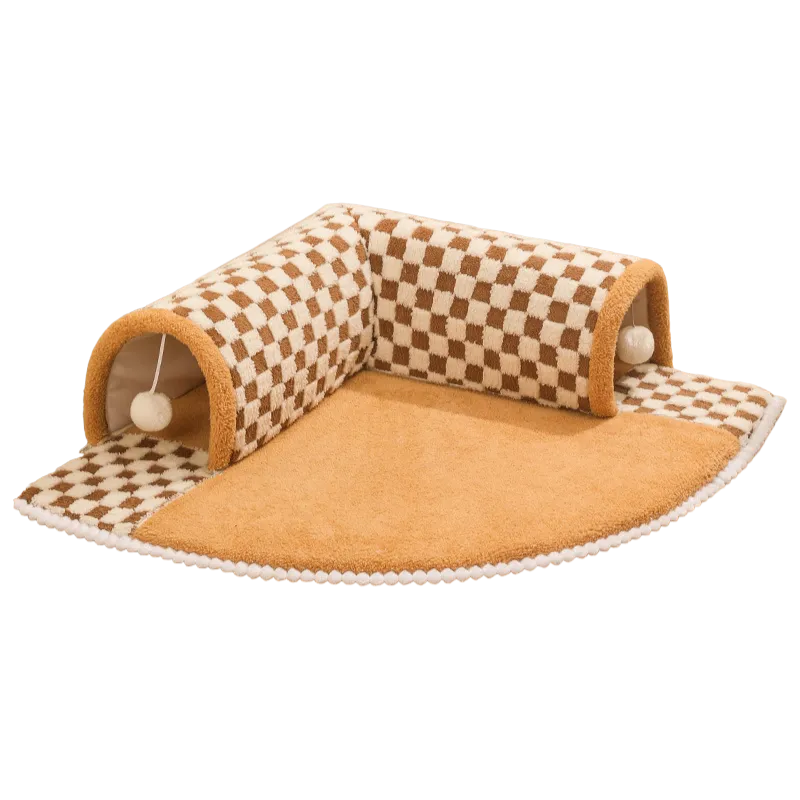 Versatile Pet Bed with Plush Plaid Tunnel