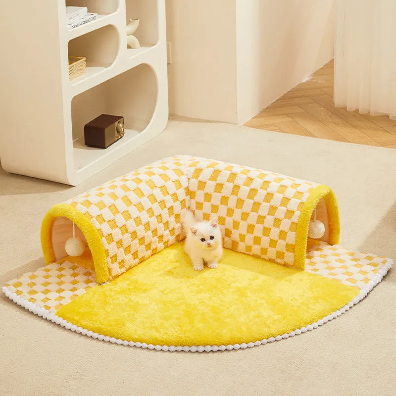 Versatile Pet Bed with Plush Plaid Tunnel