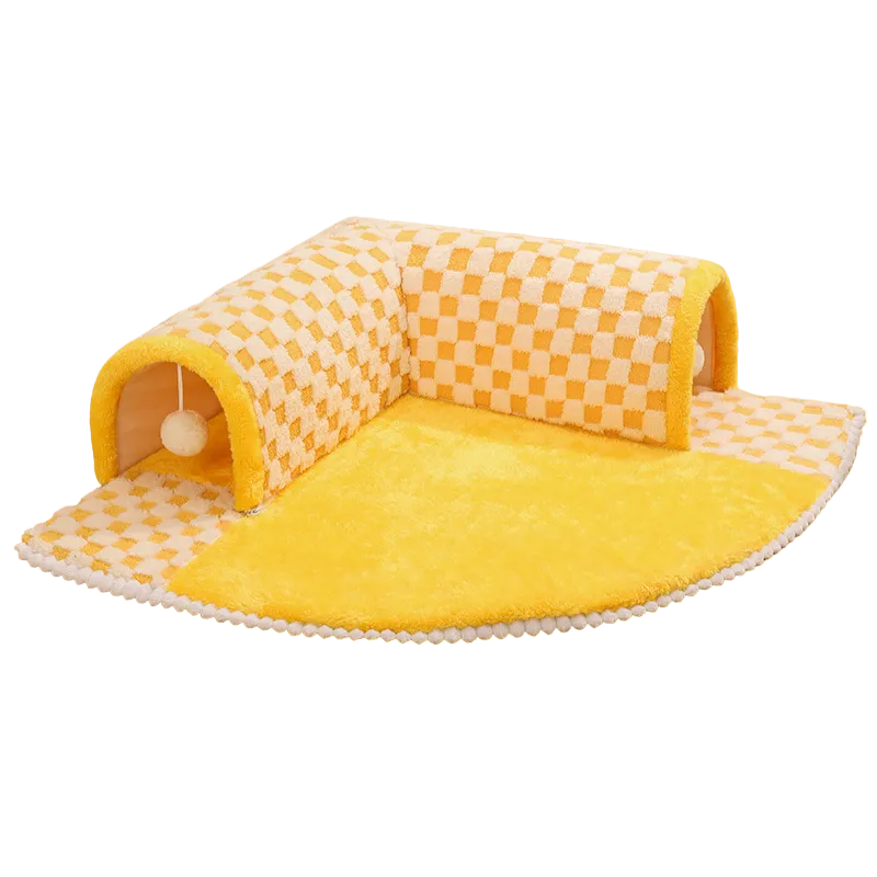 Versatile Pet Bed with Plush Plaid Tunnel