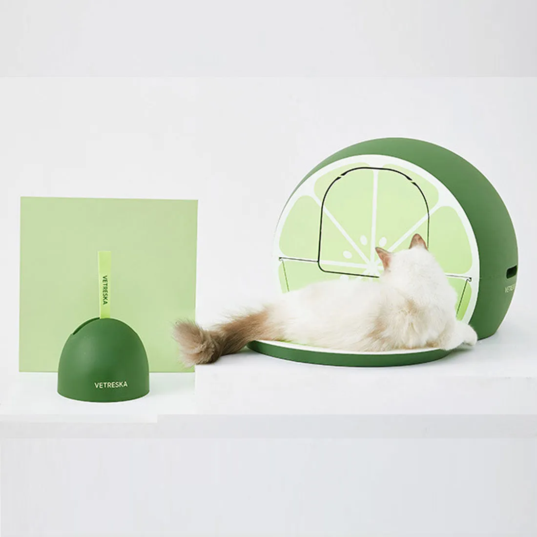 Vetreska Fruity Portable Cat Kitty Toilet Litter Box Tray House Lid Scoop Set Lime