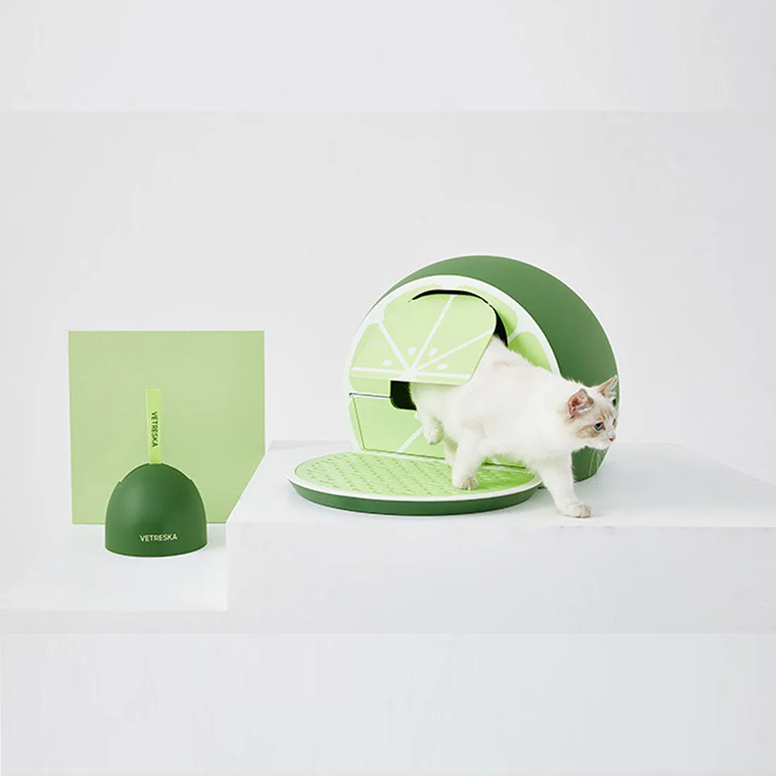 Vetreska Fruity Portable Cat Kitty Toilet Litter Box Tray House Lid Scoop Set Lime