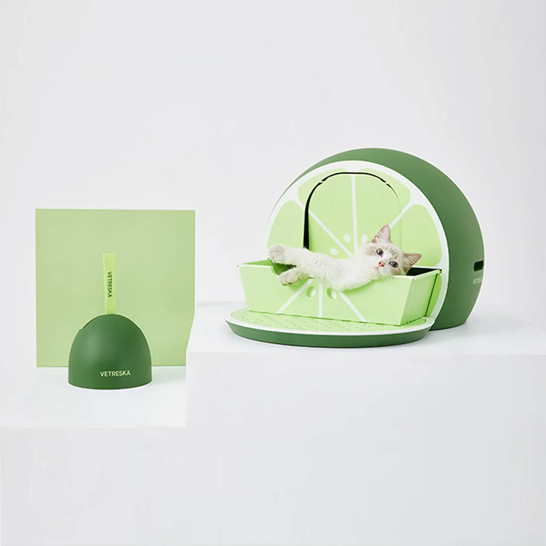 Vetreska Fruity Portable Cat Kitty Toilet Litter Box Tray House Lid Scoop Set Lime