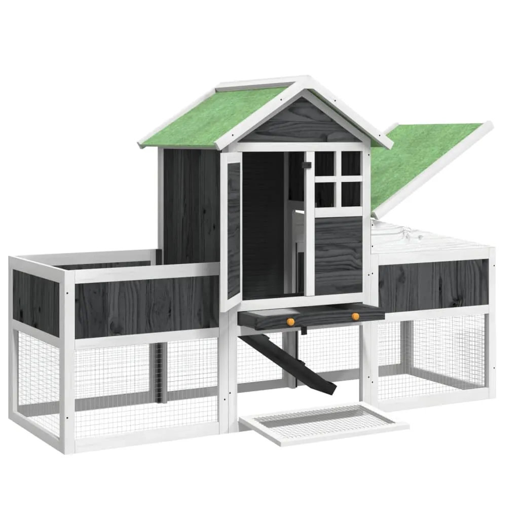 vidaXL Rabbit Hutch Grey 170x63x113 cm Solid Wood Pine