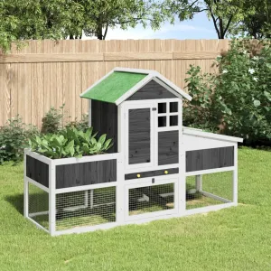 vidaXL Rabbit Hutch Grey 170x63x113 cm Solid Wood Pine