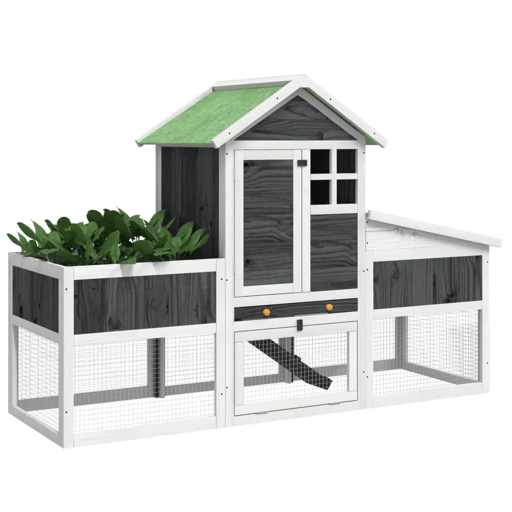 vidaXL Rabbit Hutch Grey 170x63x113 cm Solid Wood Pine