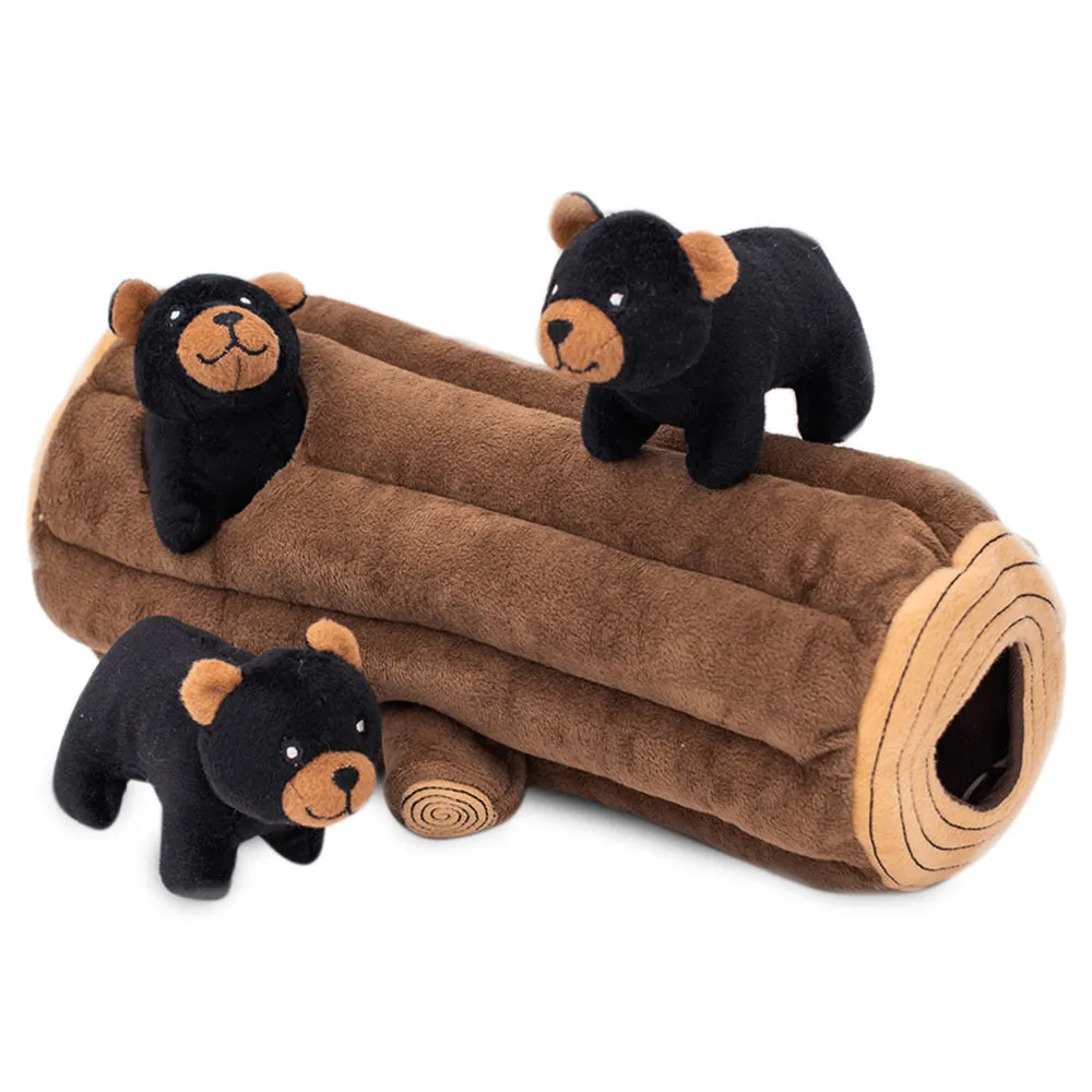Zippy Paws Log and Black Bears Burrow Dog Toy^^^